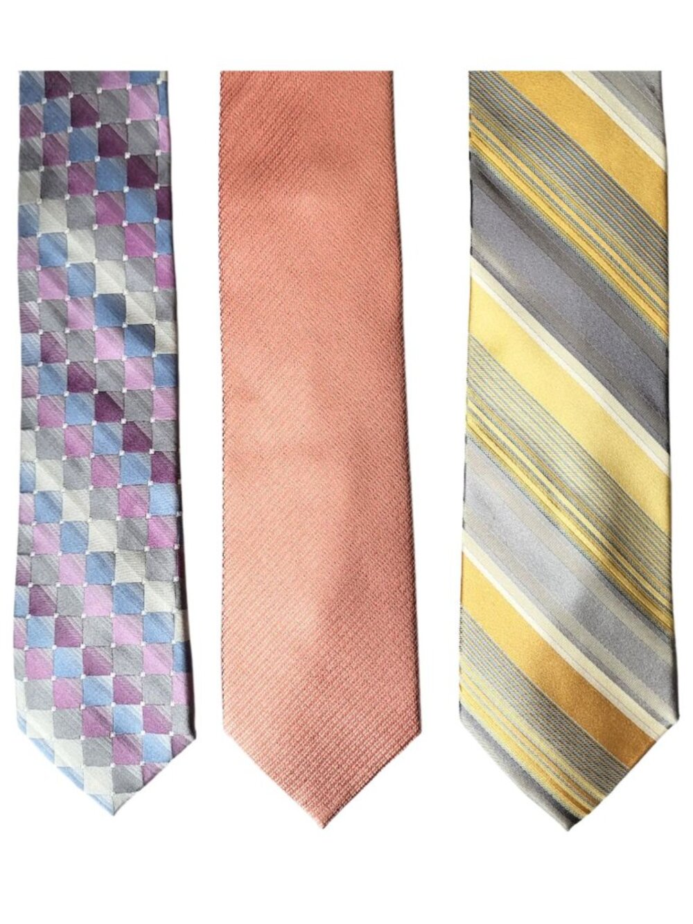 CALVIN KLEIN Bundle Of 3 Striped & Checkered 100% Silk Ties - Men's 60x3.25